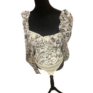 Floral Print Women's body suit long sleeve Top-Free People Size Small NEW